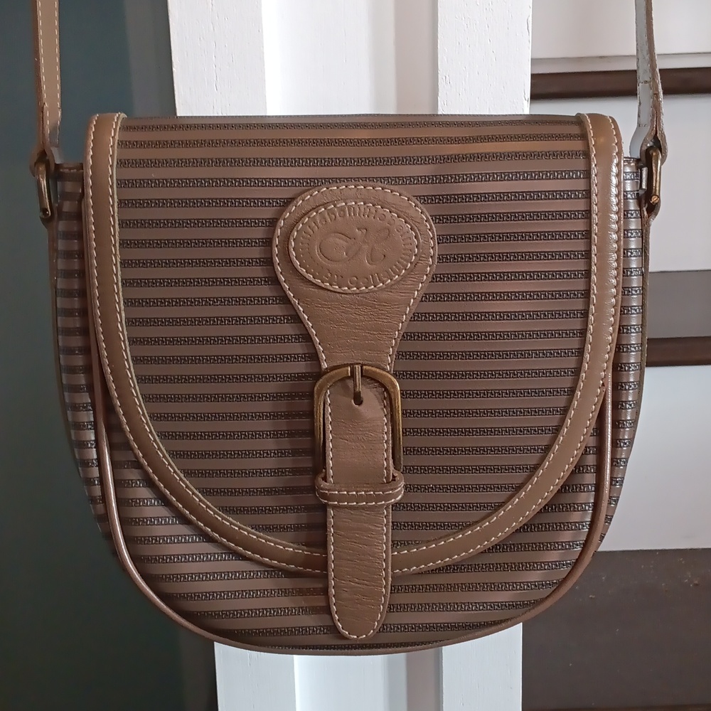 ^ Hebe Brown & Black Striped Crossbody Shoulder Bag